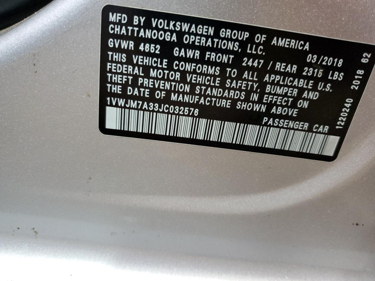 2018 VOLKSWAGEN Passat