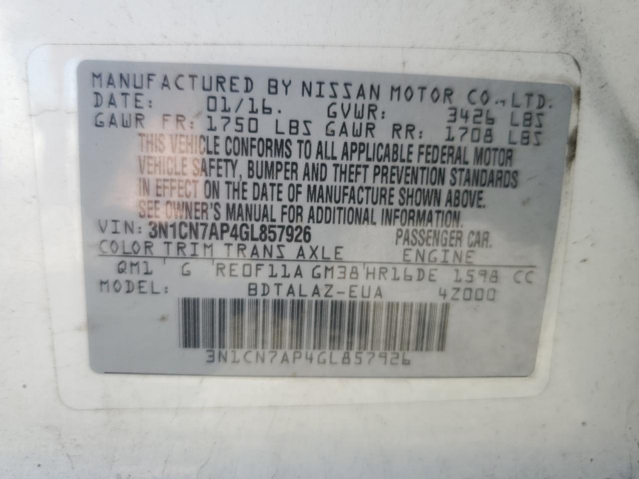 2016 NISSAN VERSA