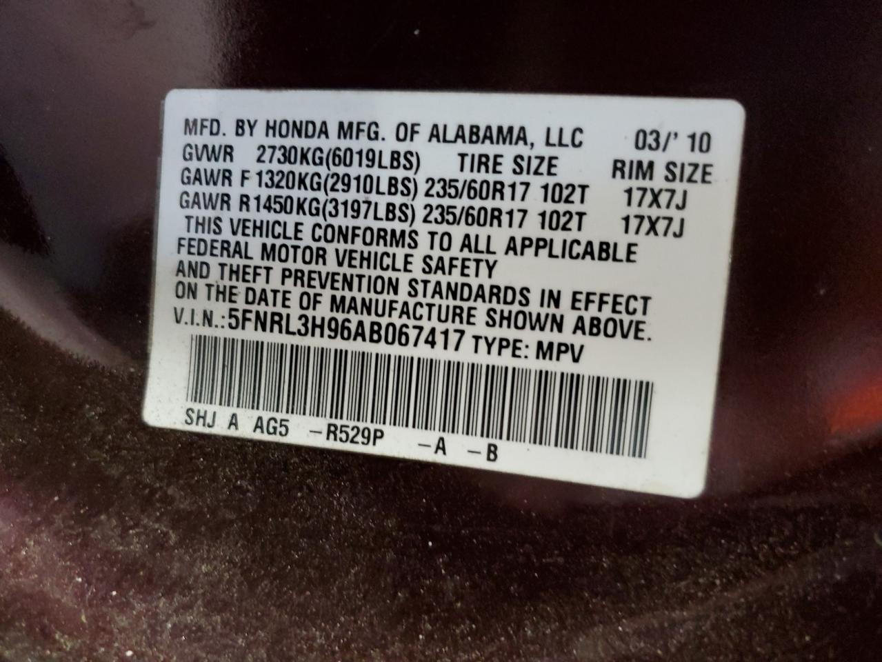 2010 HONDA ODYSSEY