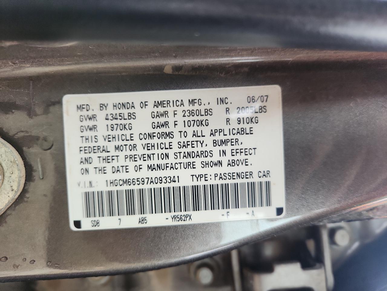 2007 HONDA ACCORD