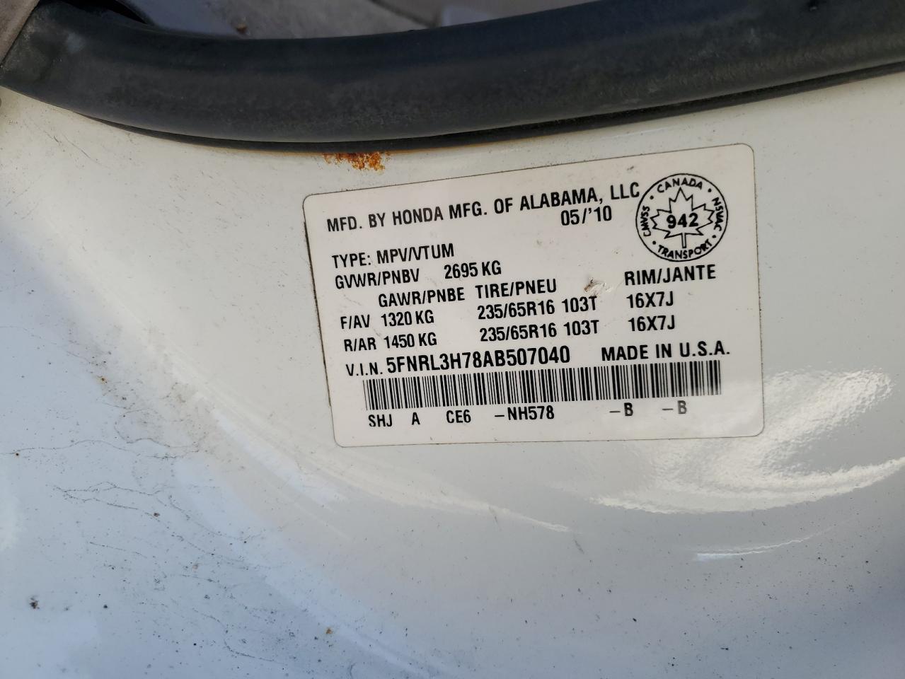 2010 HONDA ODYSSEY