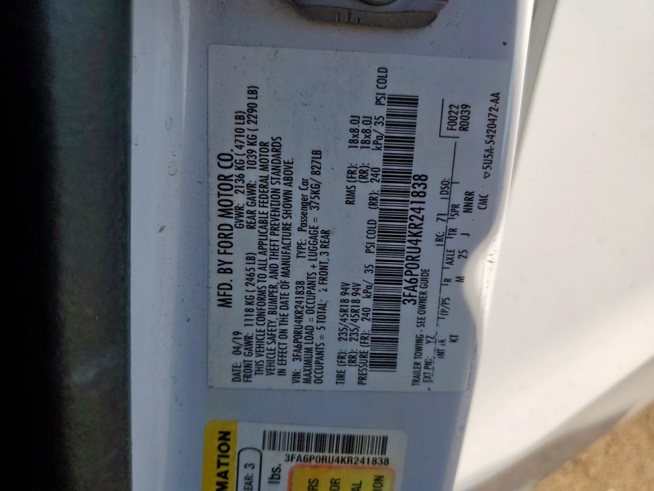 2019 FORD FUSION