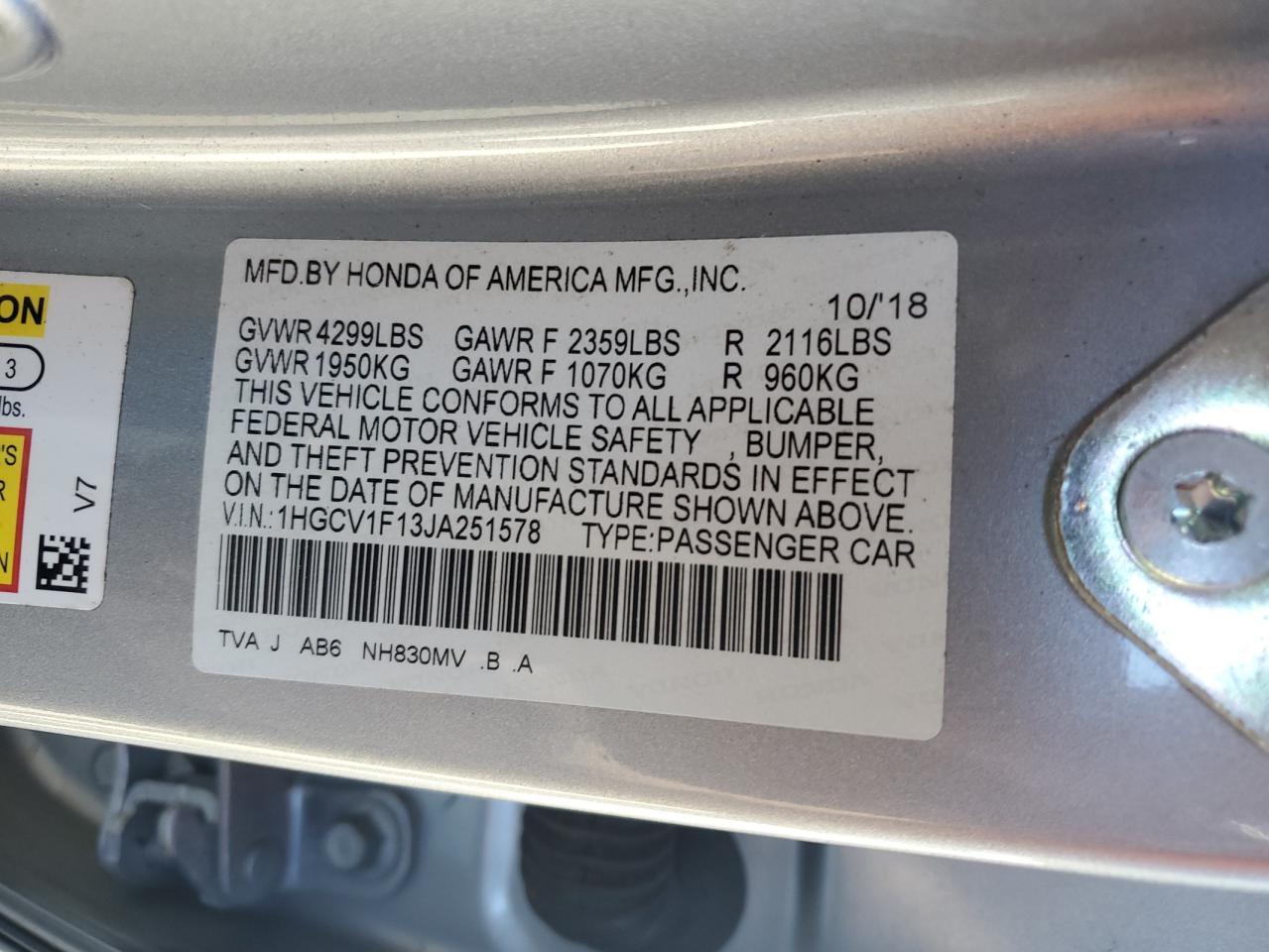 2018 HONDA ACCORD