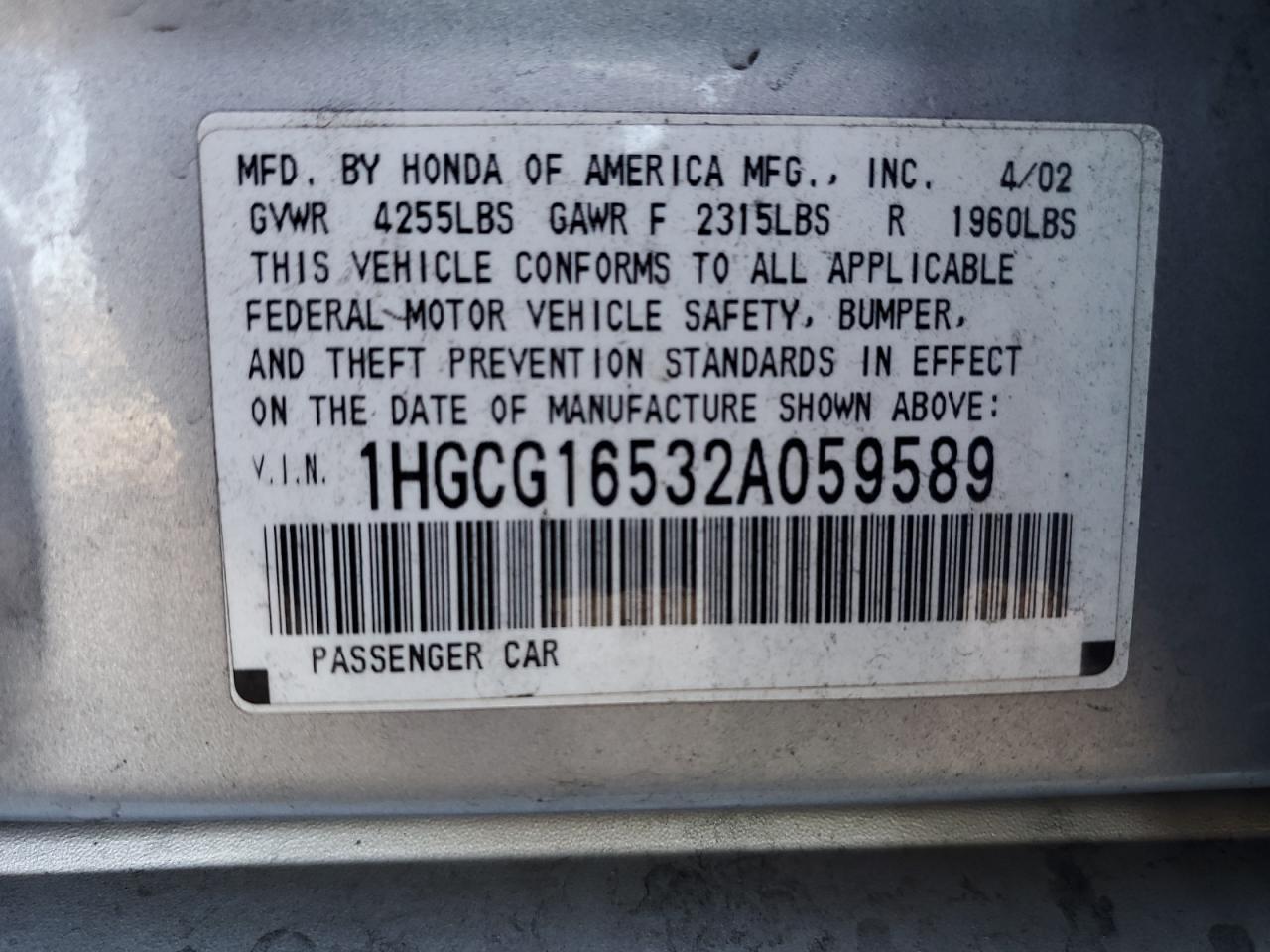 2002 HONDA ACCORD