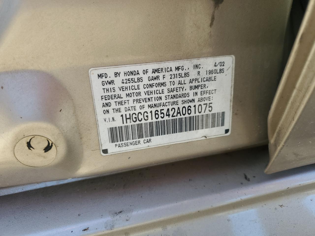 2002 HONDA ACCORD