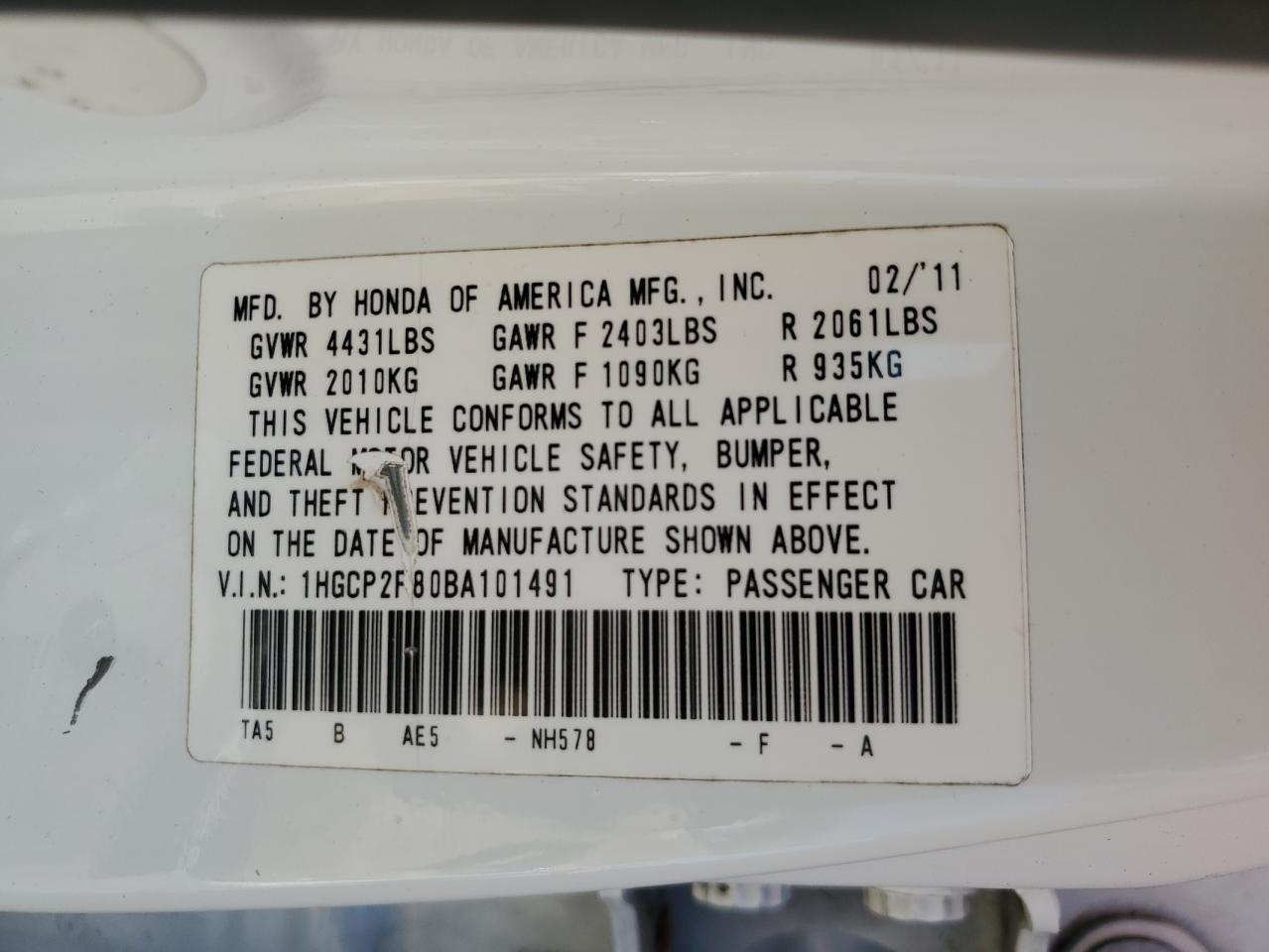 2011 HONDA ACCORD