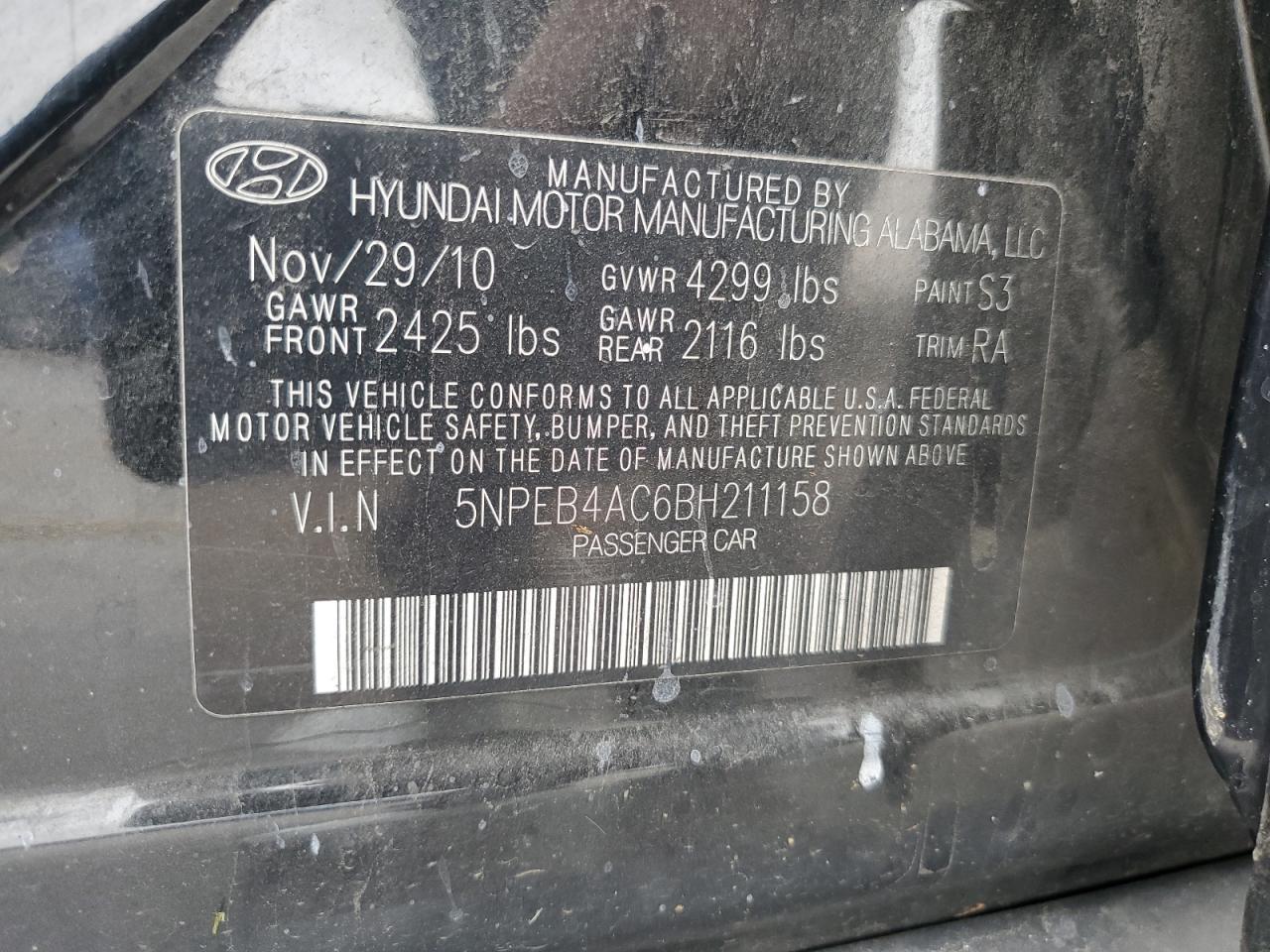 2011 HYUNDAI SONATA