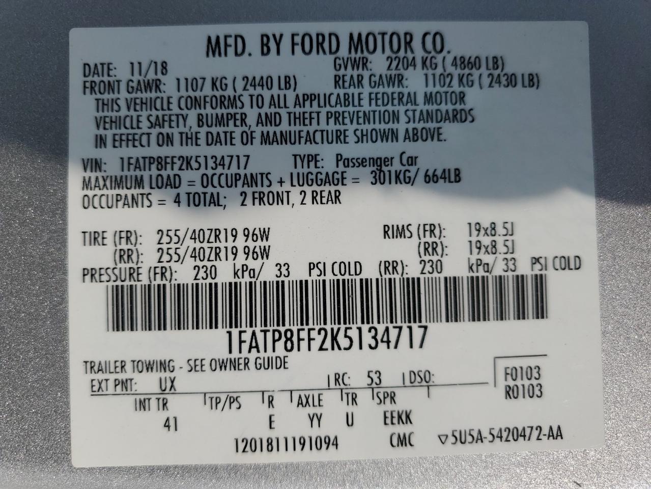 2019 FORD MUSTANG