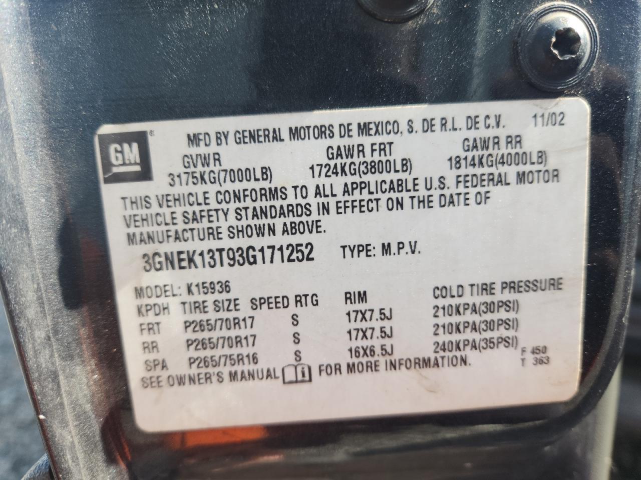 2003 CHEVROLET Avalanche