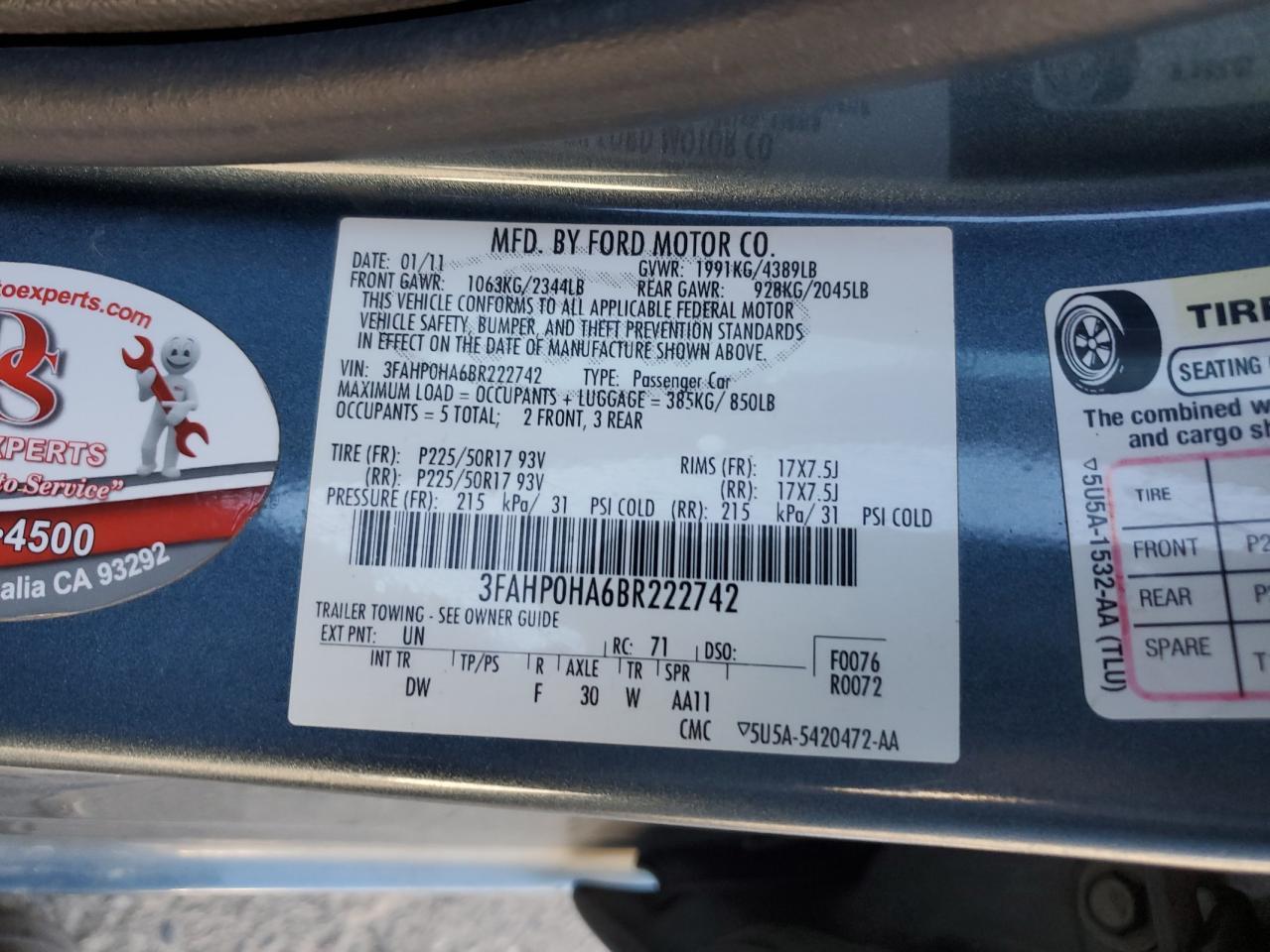 2011 FORD FUSION