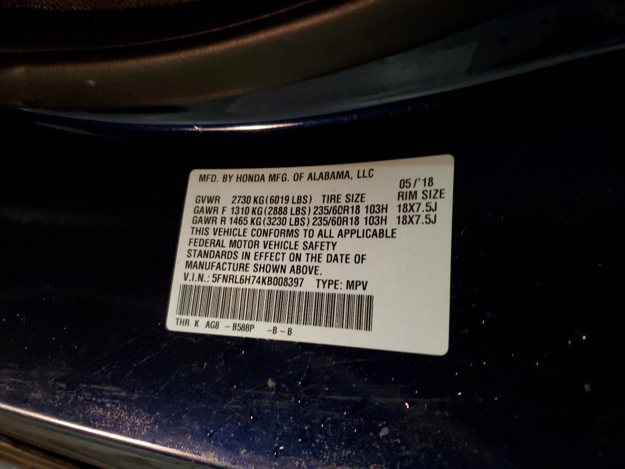 2019 HONDA ODYSSEY