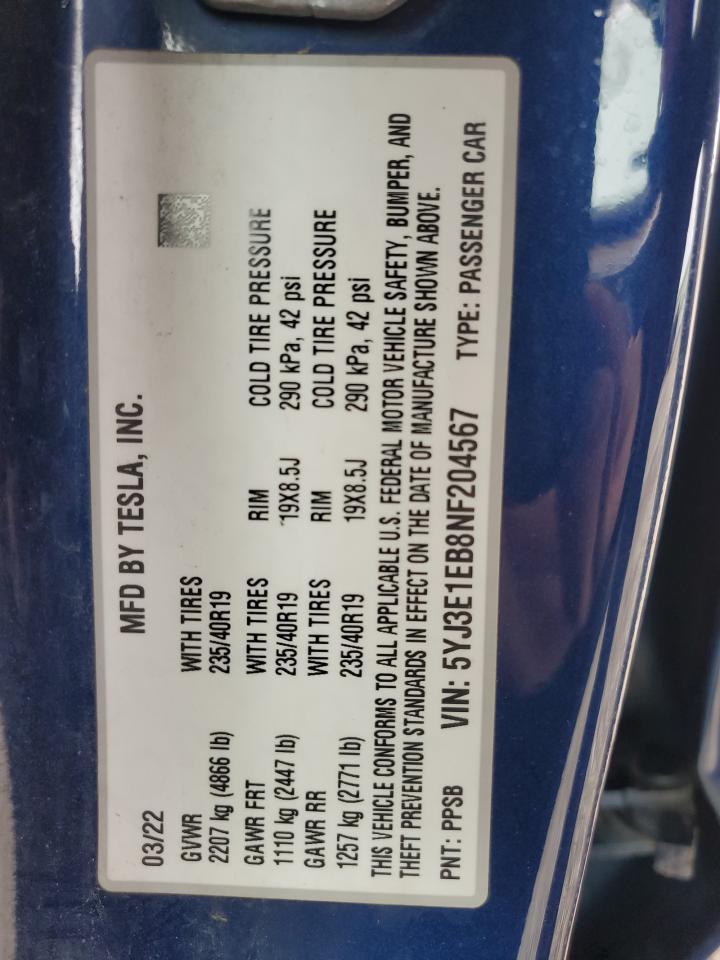 2022 TESLA MODEL 3