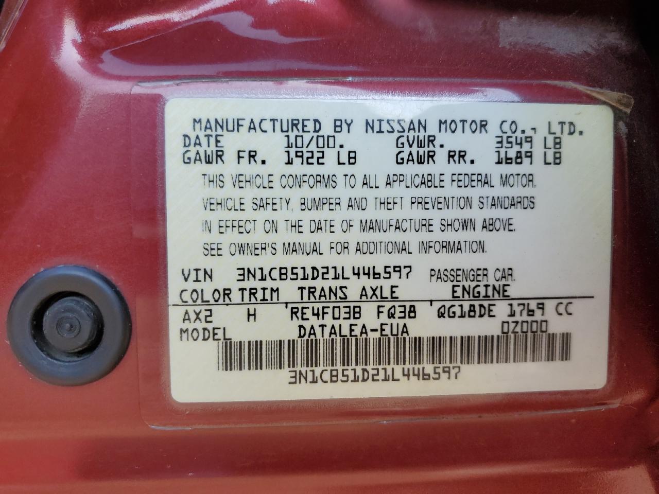 2001 NISSAN SENTRA