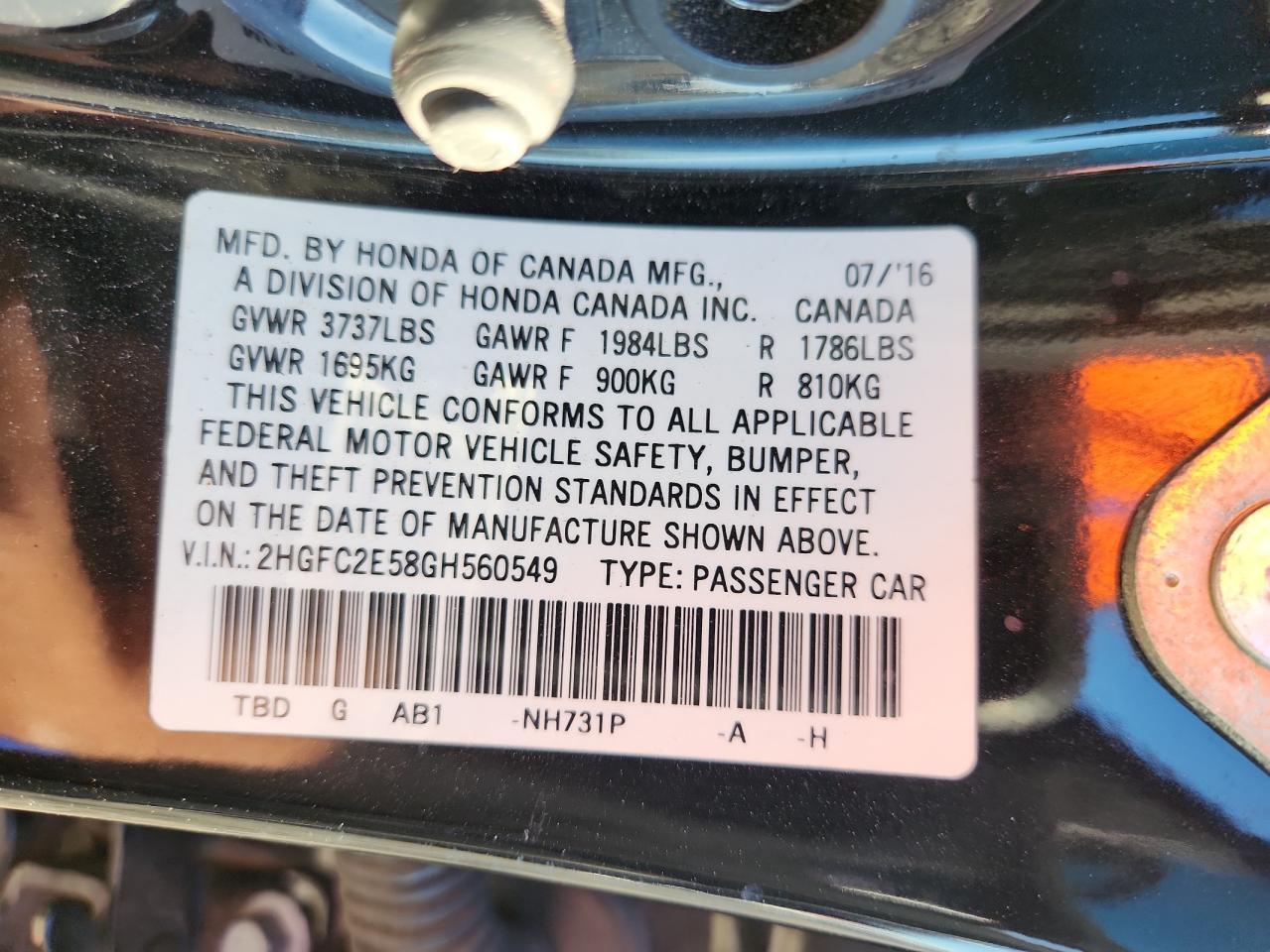 2016 HONDA CIVIC