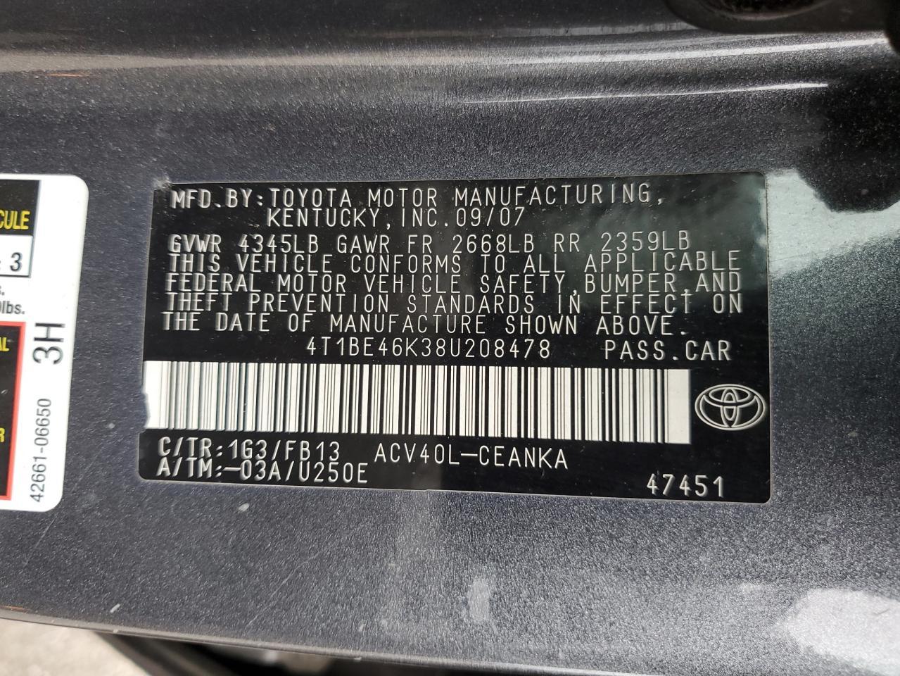 2008 TOYOTA CAMRY