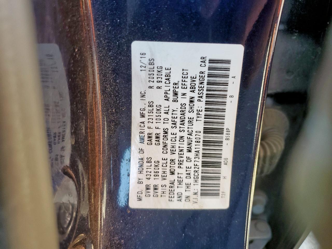 2017 HONDA ACCORD