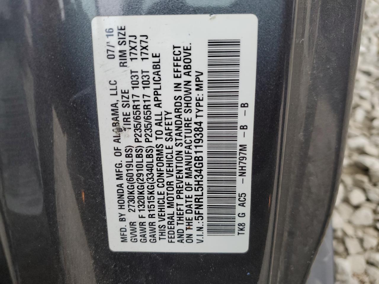 2016 HONDA ODYSSEY