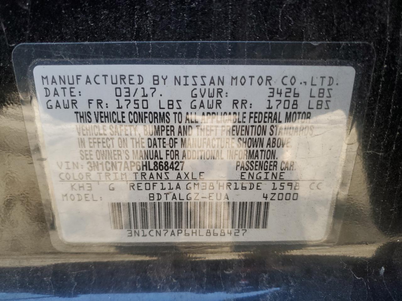 2017 NISSAN VERSA