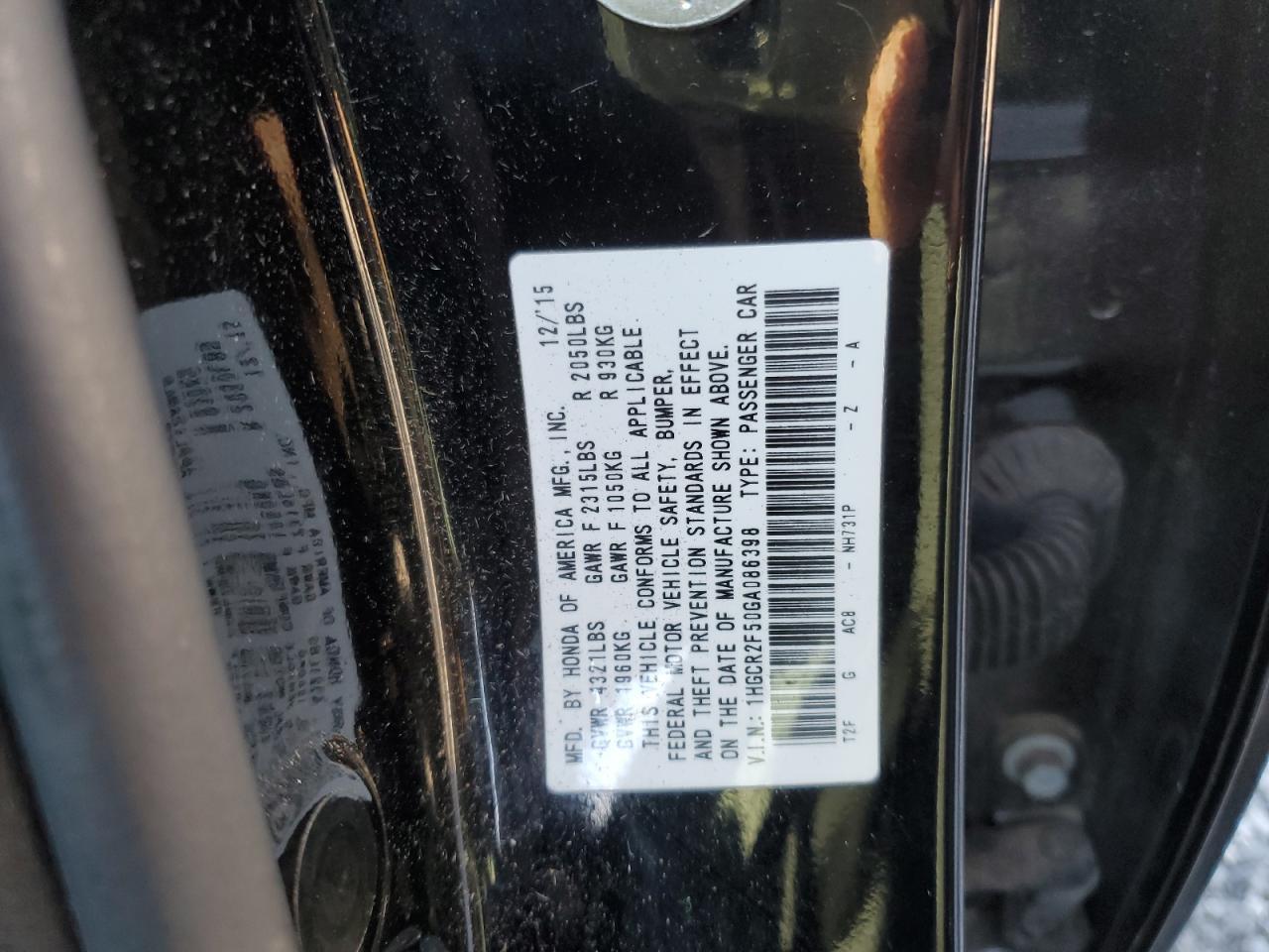 2016 HONDA ACCORD