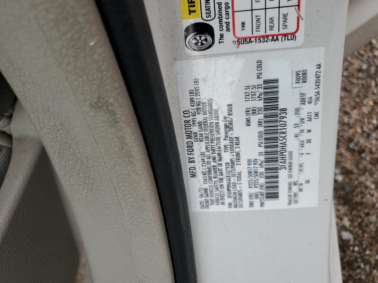 2012 FORD FUSION