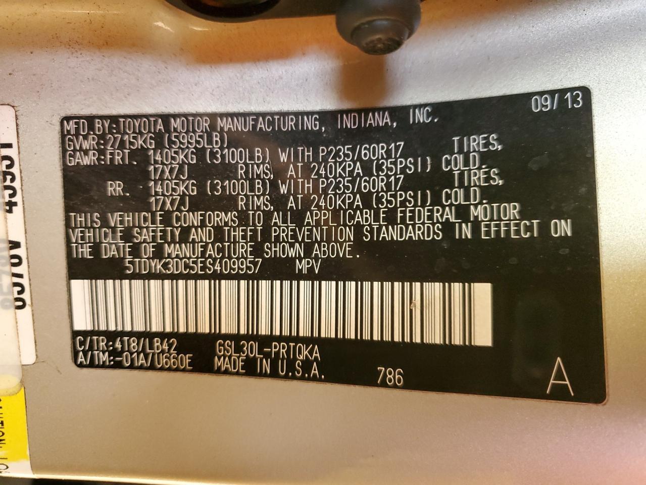 2014 TOYOTA SIENNA