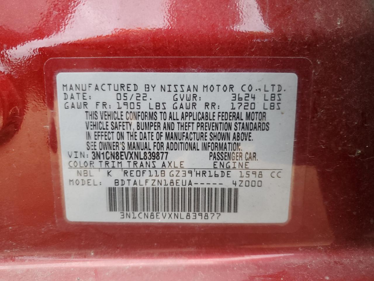 2022 NISSAN VERSA