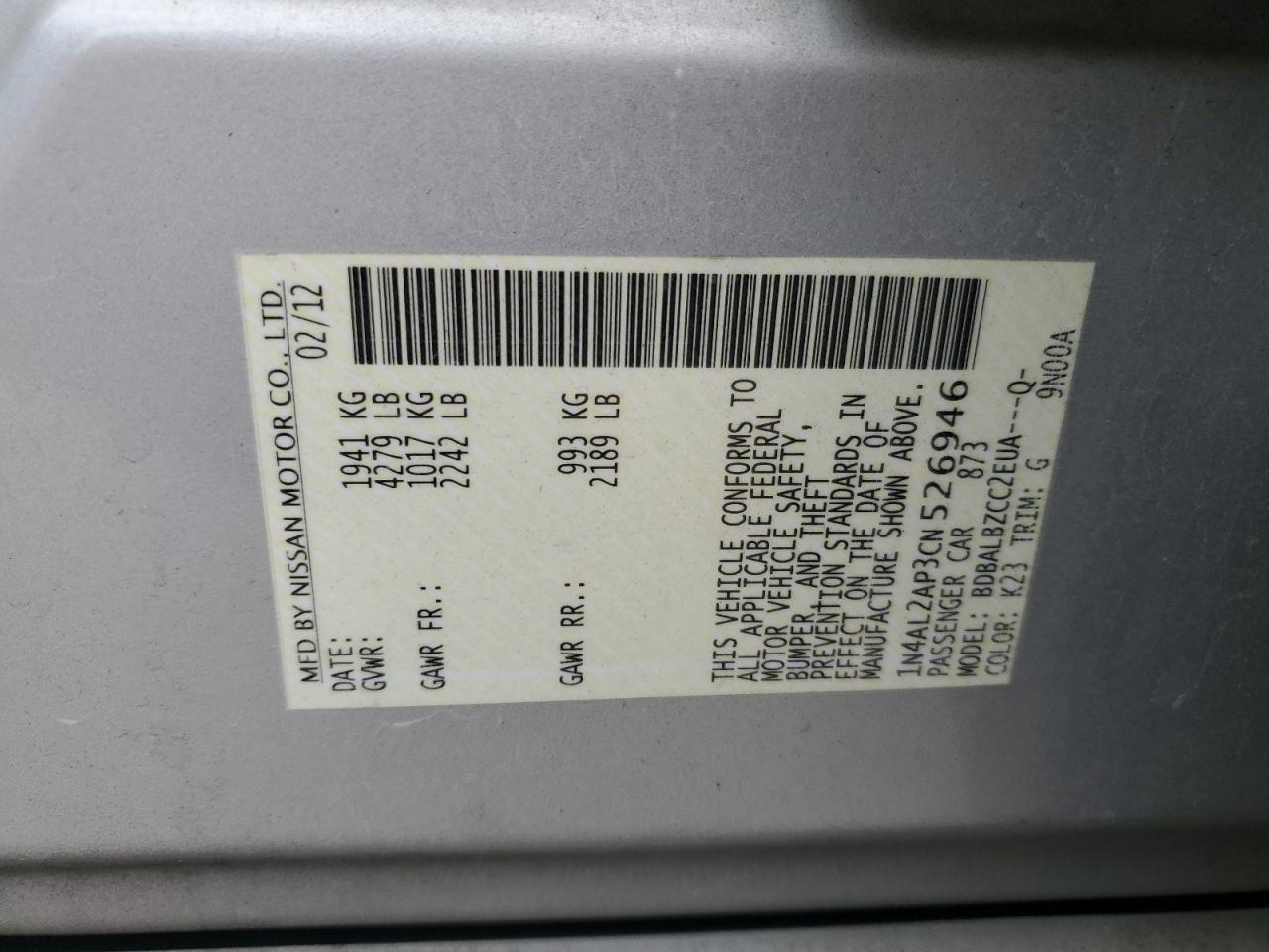 2012 NISSAN ALTIMA