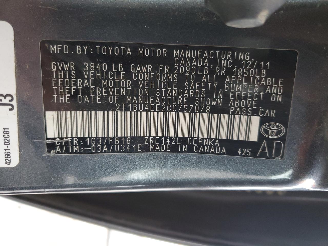 2012 TOYOTA COROLLA