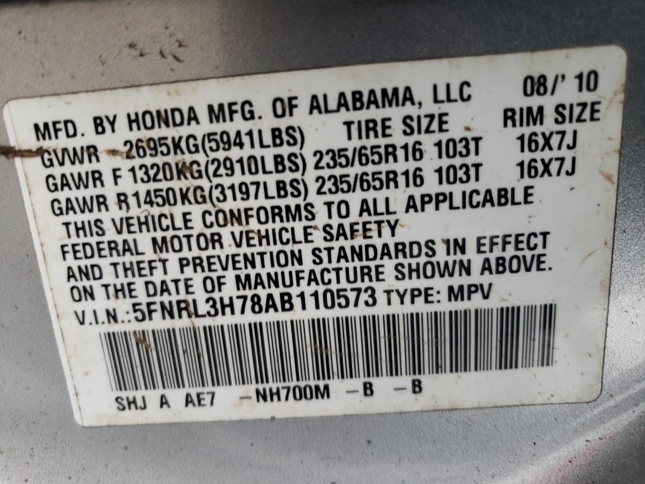 2010 HONDA ODYSSEY