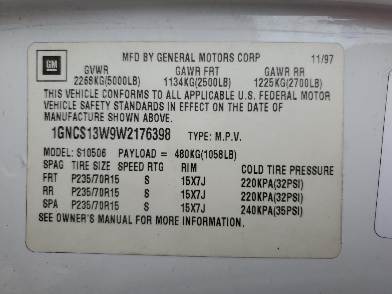 1998 CHEVROLET BLAZER