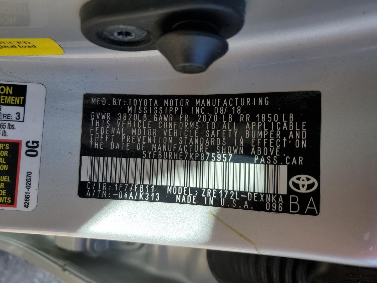 2019 TOYOTA COROLLA