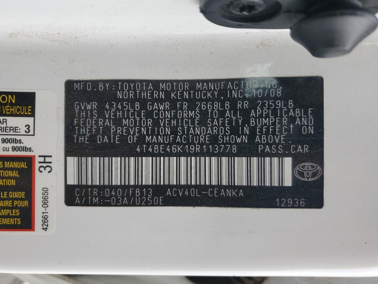 2009 TOYOTA CAMRY