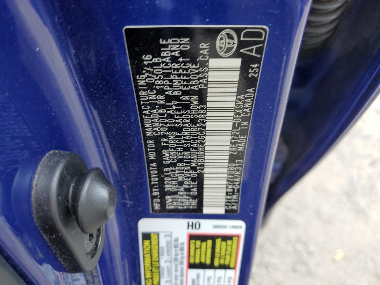 2016 TOYOTA COROLLA