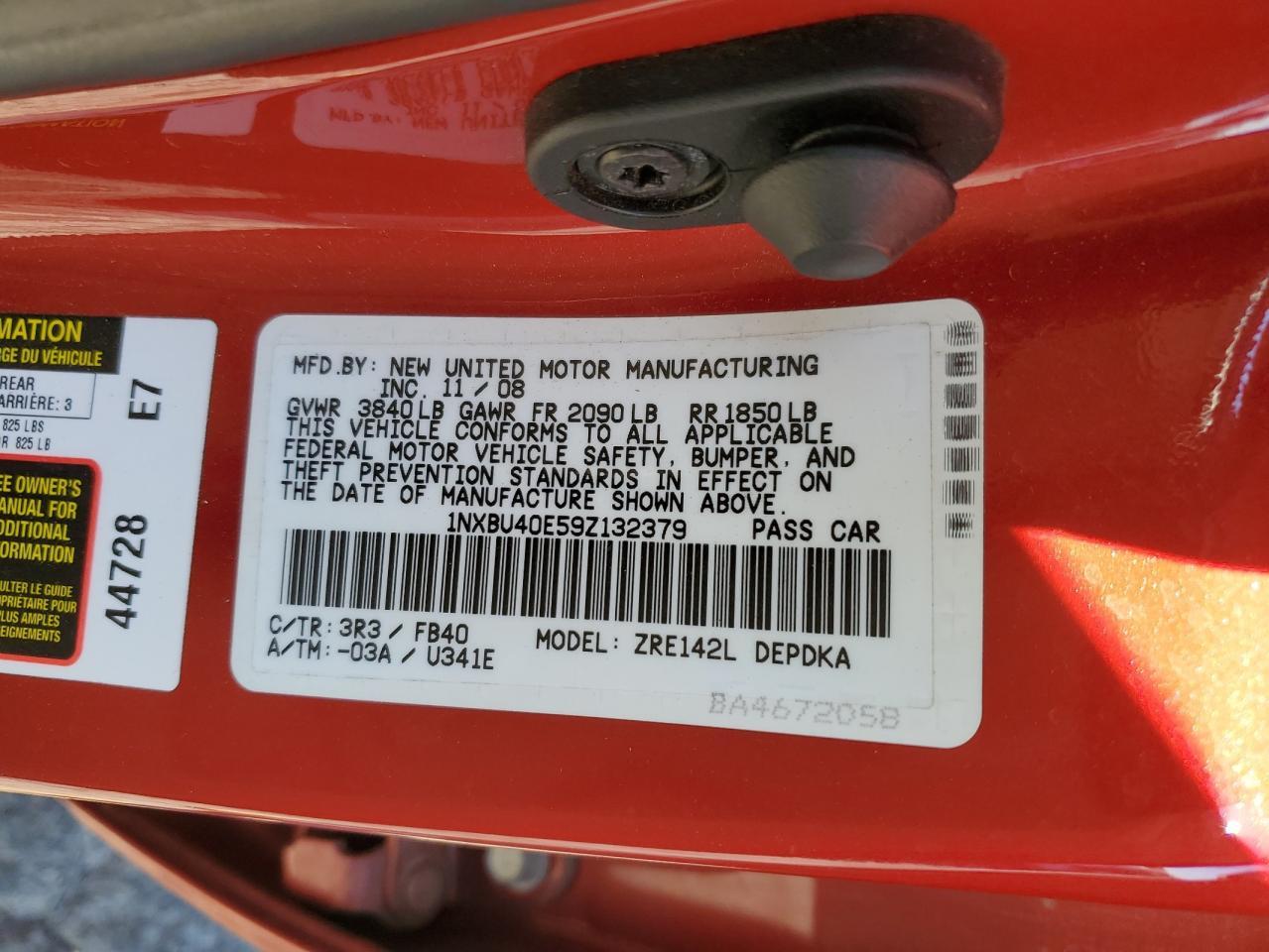 2009 TOYOTA COROLLA