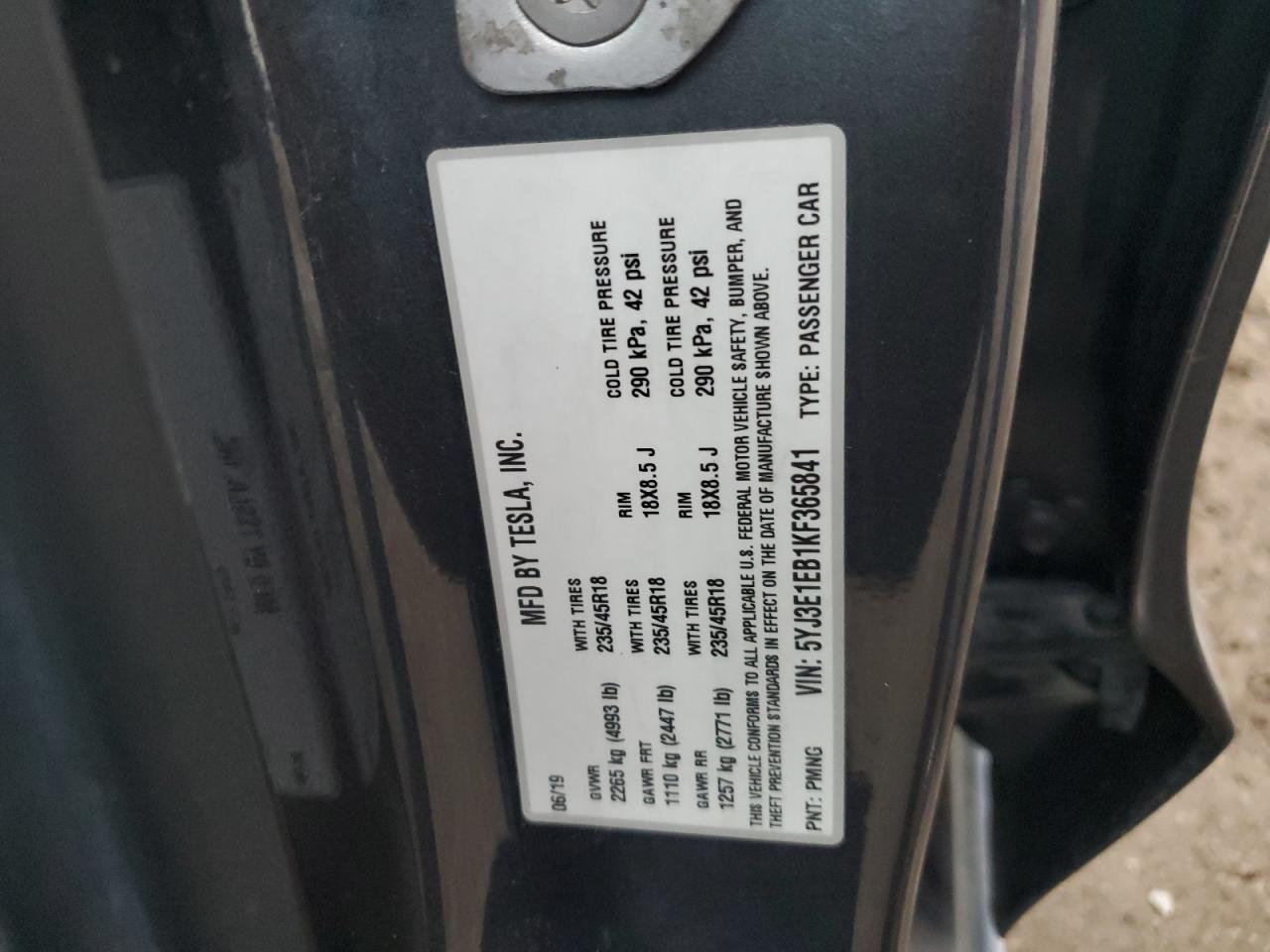2019 TESLA MODEL 3