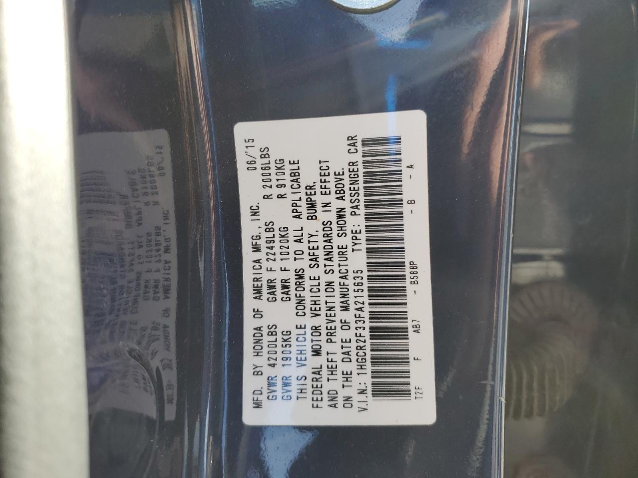 2015 HONDA ACCORD