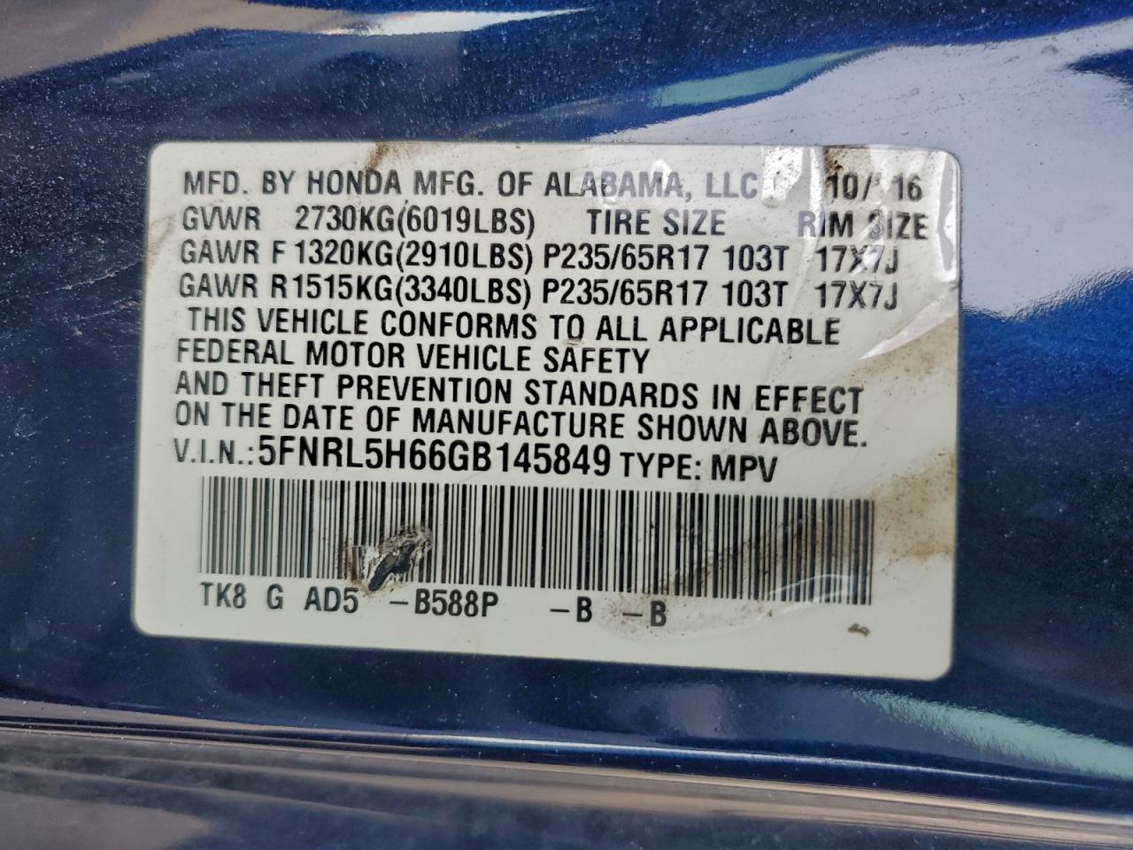 2016 HONDA ODYSSEY