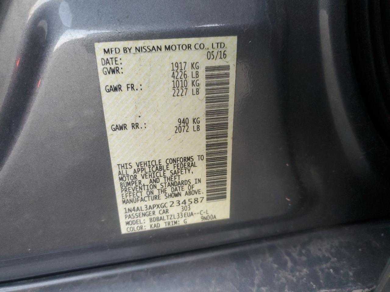 2016 NISSAN ALTIMA