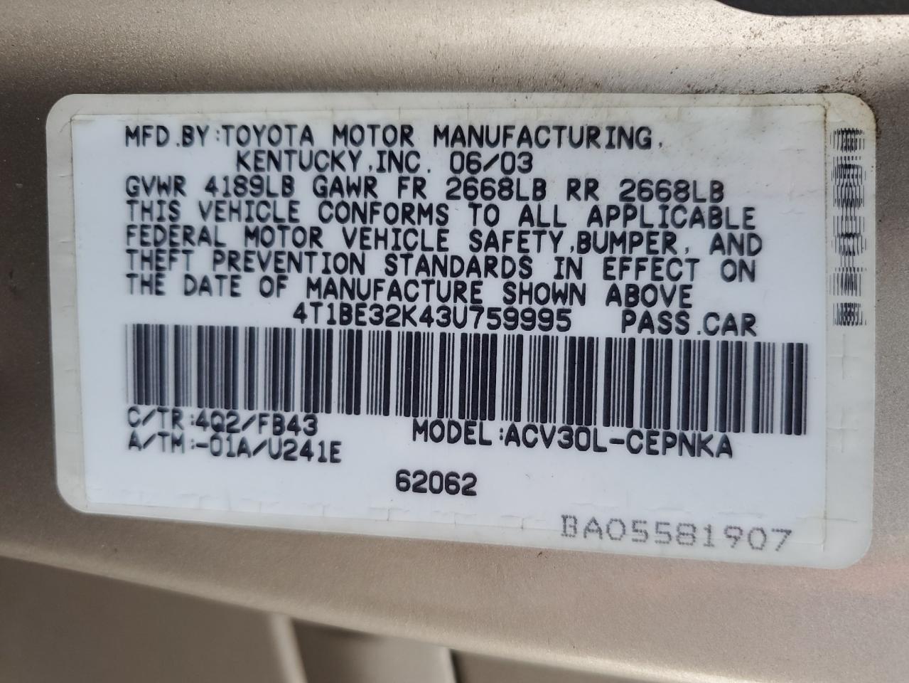 2003 TOYOTA CAMRY