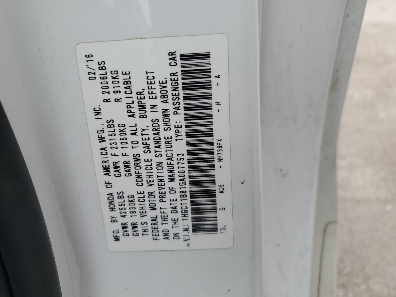 2016 HONDA ACCORD
