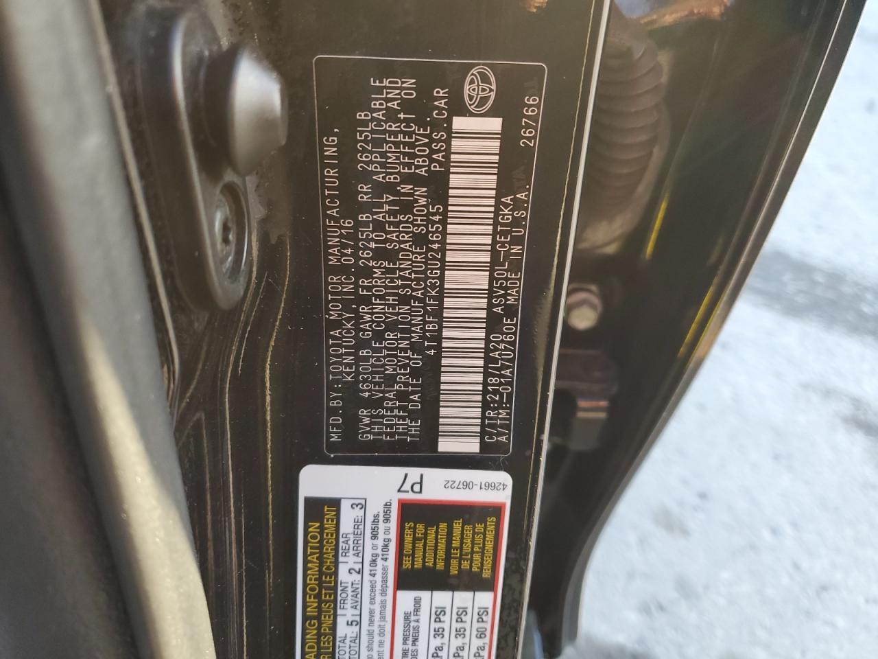 2016 TOYOTA CAMRY