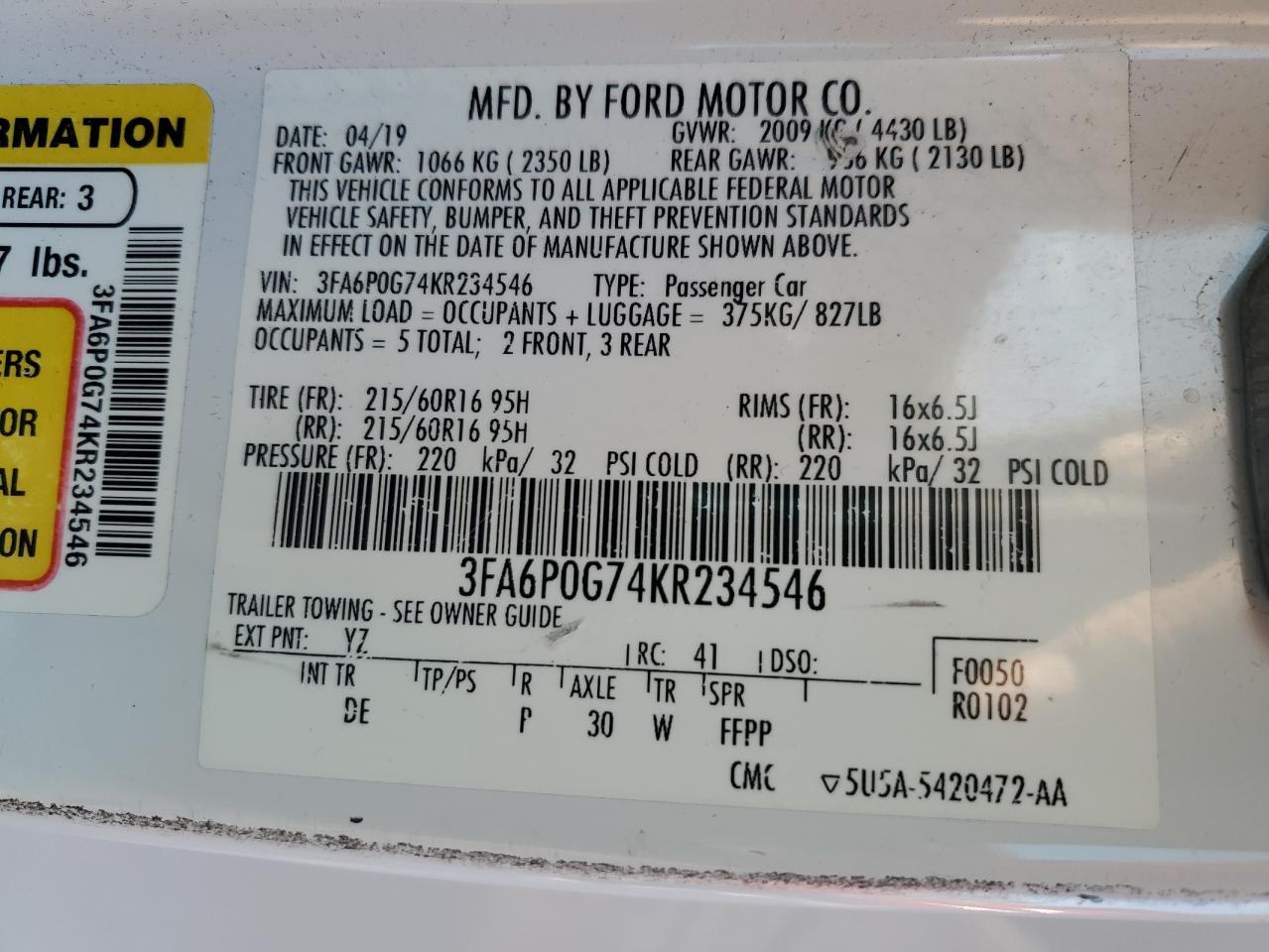 2019 FORD FUSION