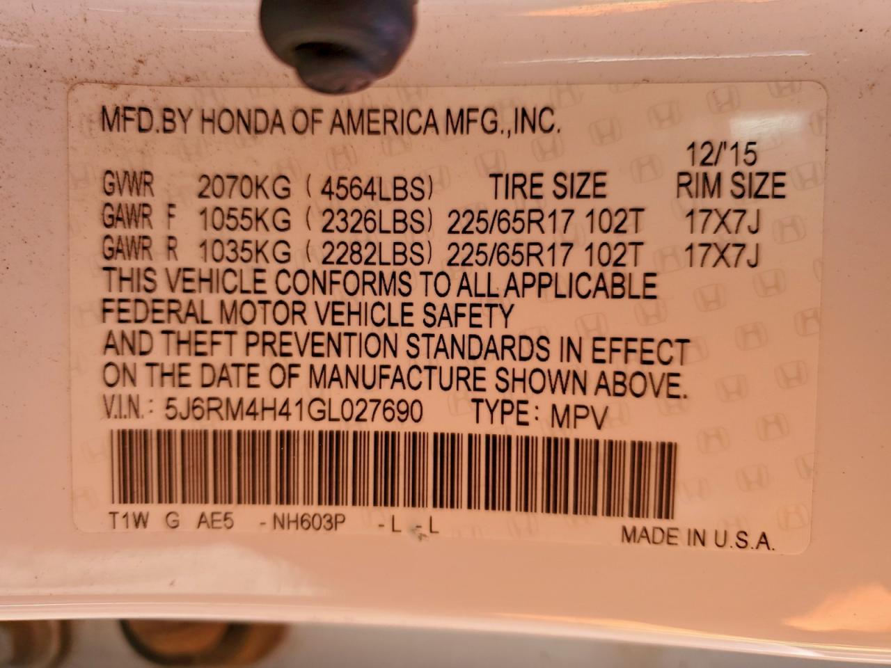 2016 HONDA CR-V