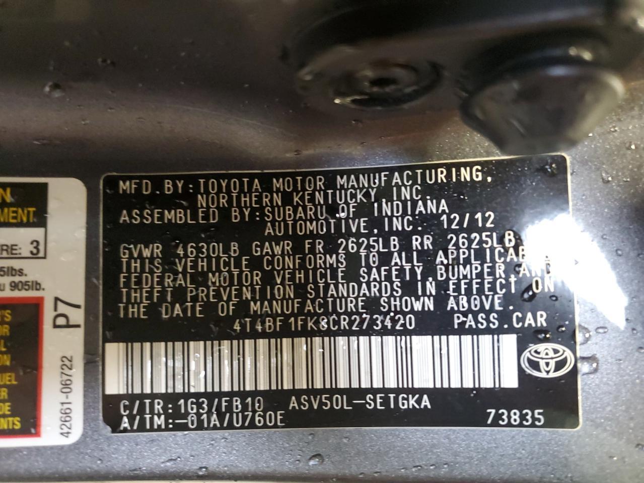 2012 TOYOTA CAMRY
