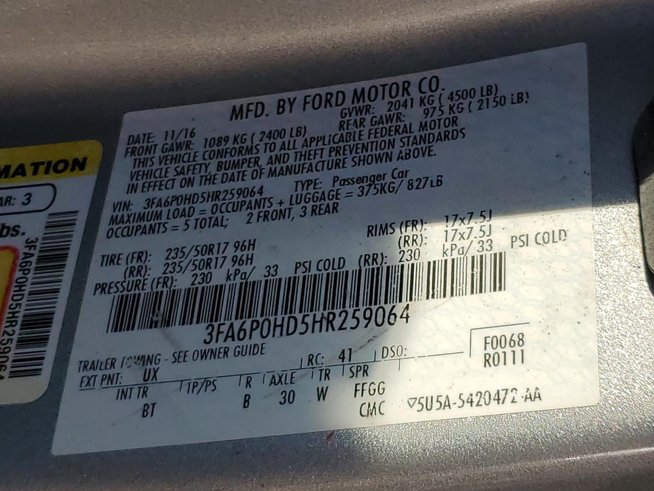 2017 FORD FUSION