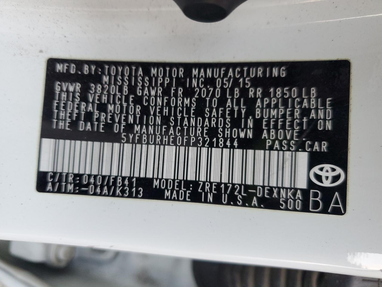 2015 TOYOTA COROLLA