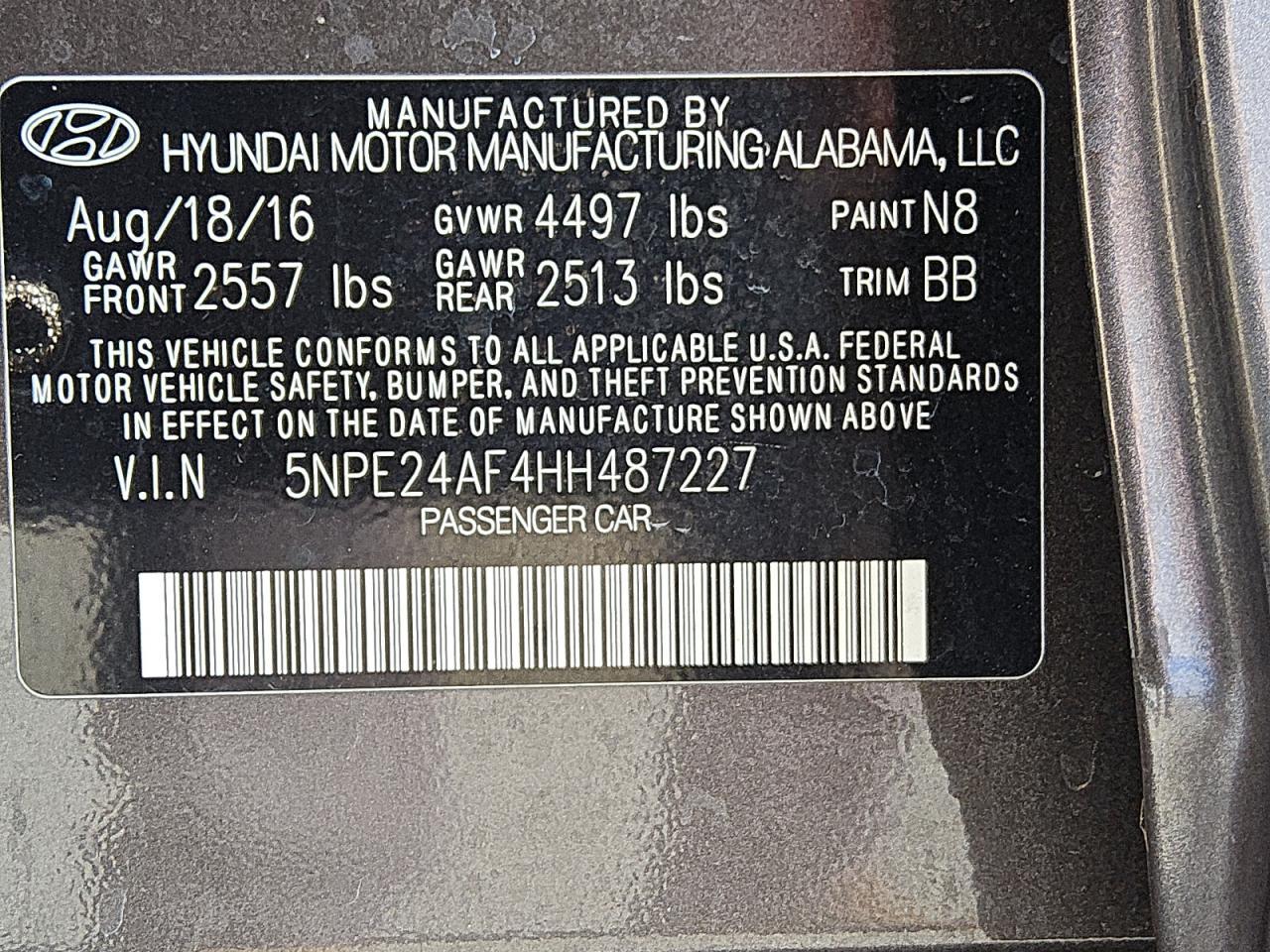 2017 HYUNDAI SONATA