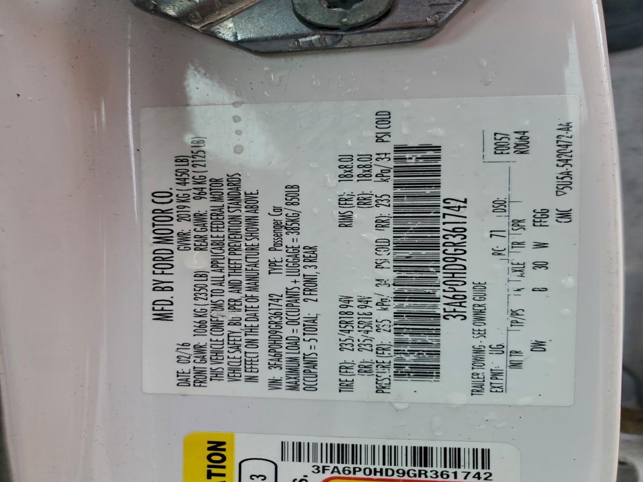 2016 FORD FUSION