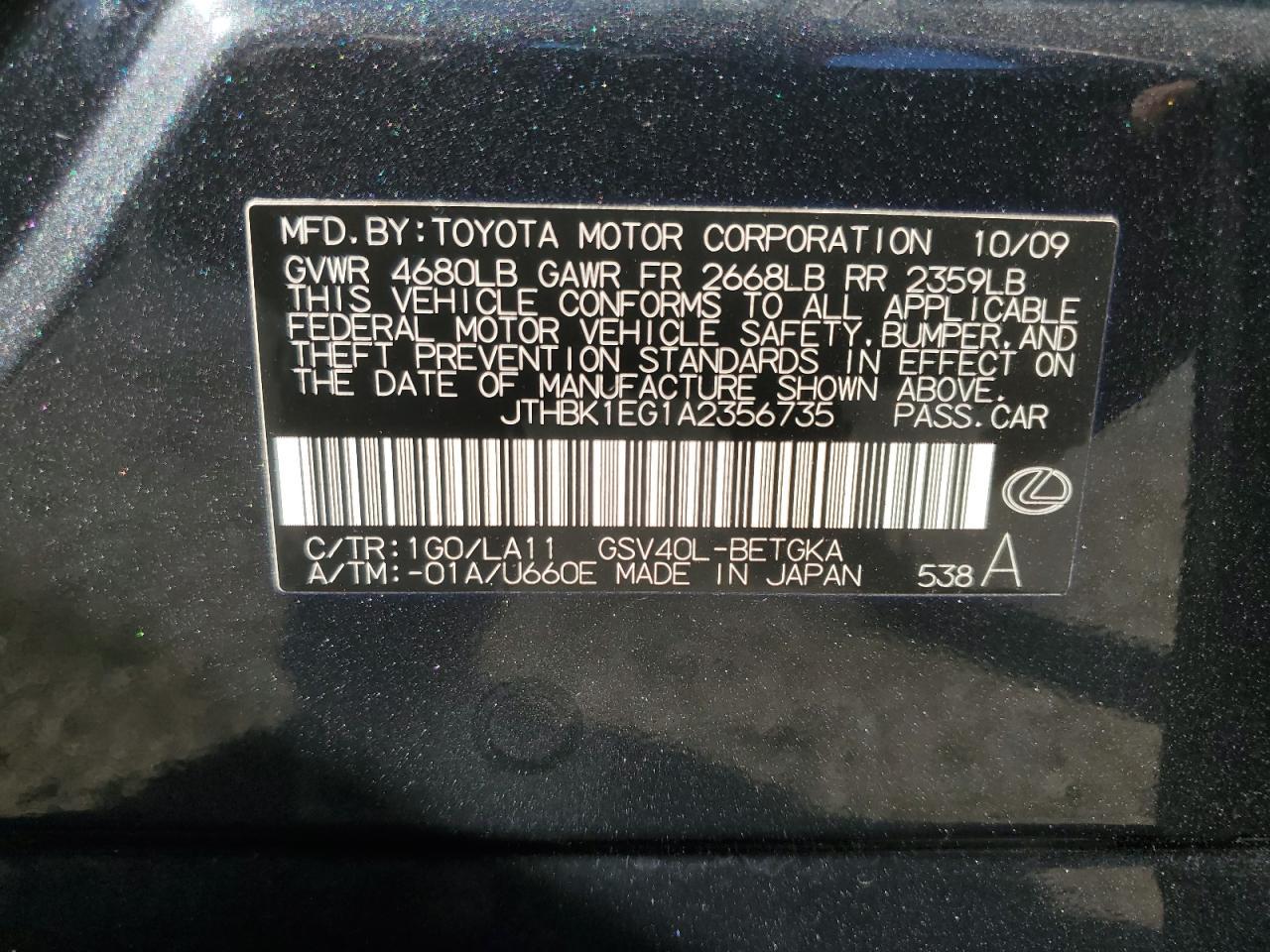 2010 LEXUS ES 350