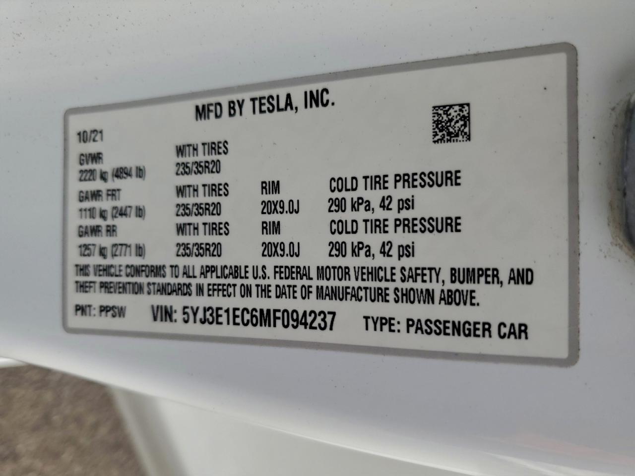 2021 TESLA MODEL 3